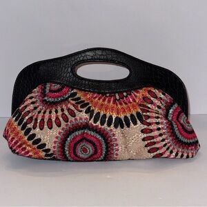 Call It Spring Black and Pink woven Patterned Clutch